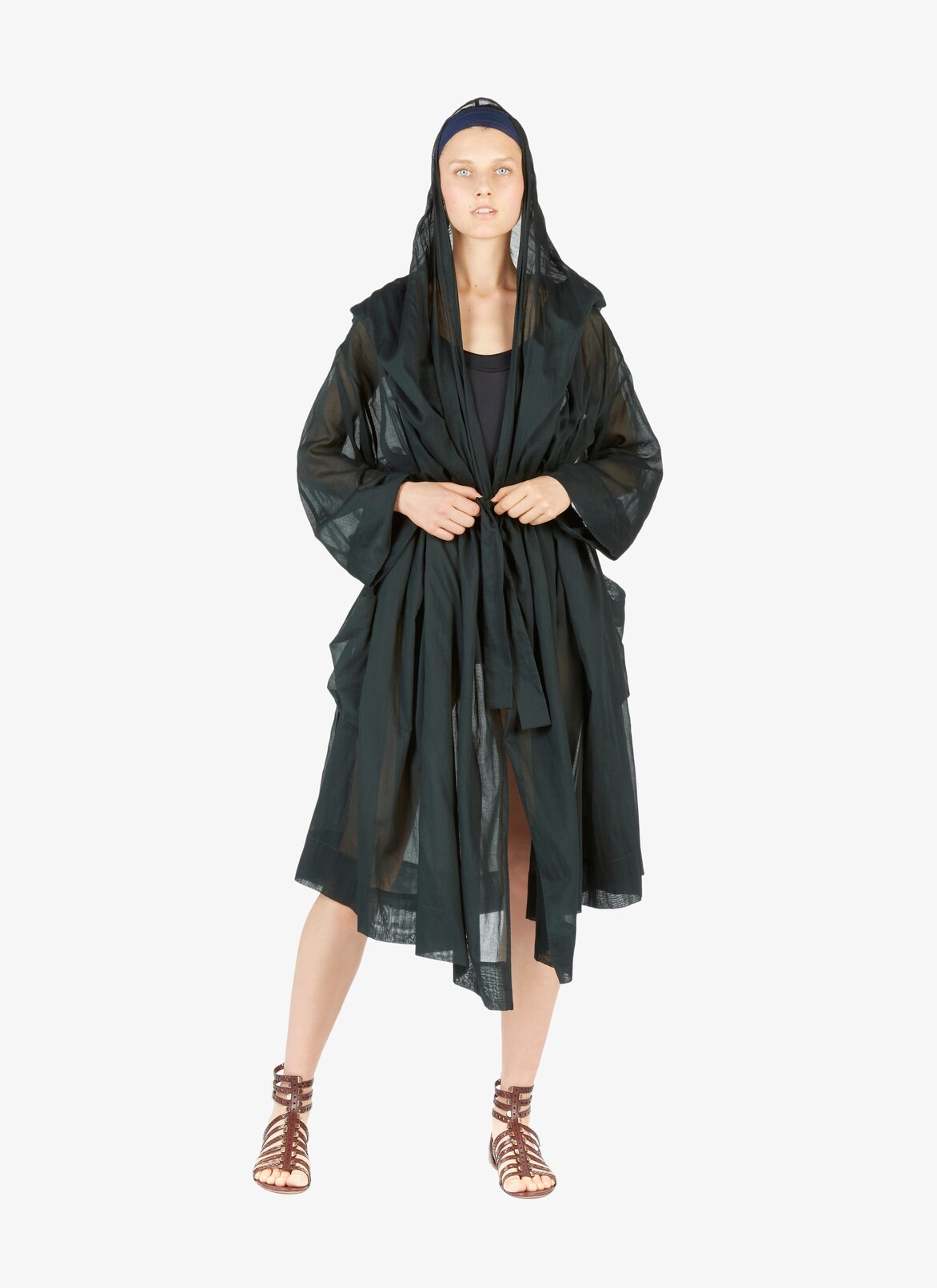 Alaïa Edition 1995 Cotton Chiffon Robe Dress ALAÏA FIR GREEN ALAÏA EDITION 1995 COTTON CHIFFON ROBE DRESS